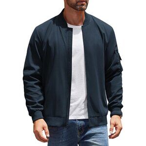 Men's Bomber Jackets Coat Blue Fabric Designs Winter Warm Casual Zip Up Pocket
